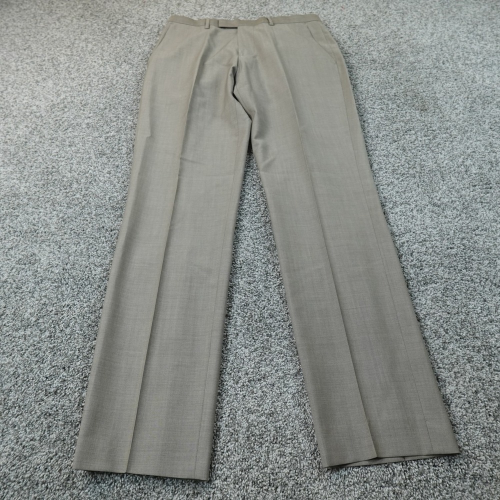 Hugo Boss Pants Mens 38X33 Gray Beige Wool Chino Dress Slacks Trouser Flat Front